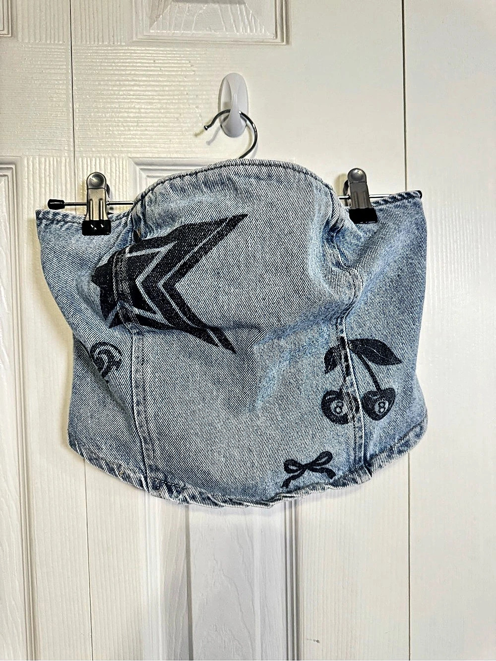 Forever 21 Y2K Graphic Denim Corset Bustier Top